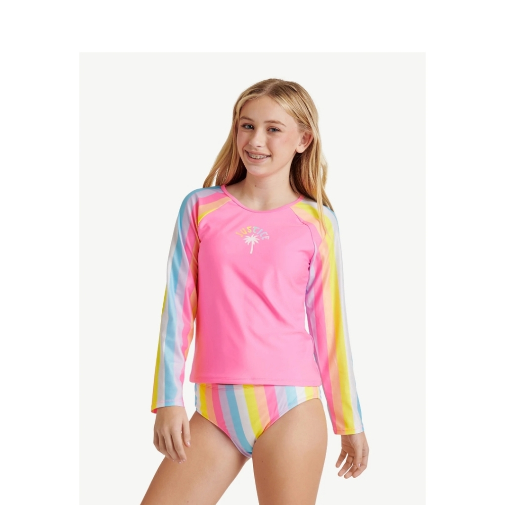💕Justice Kids Colorful Striped Swim Set XL (16-18)